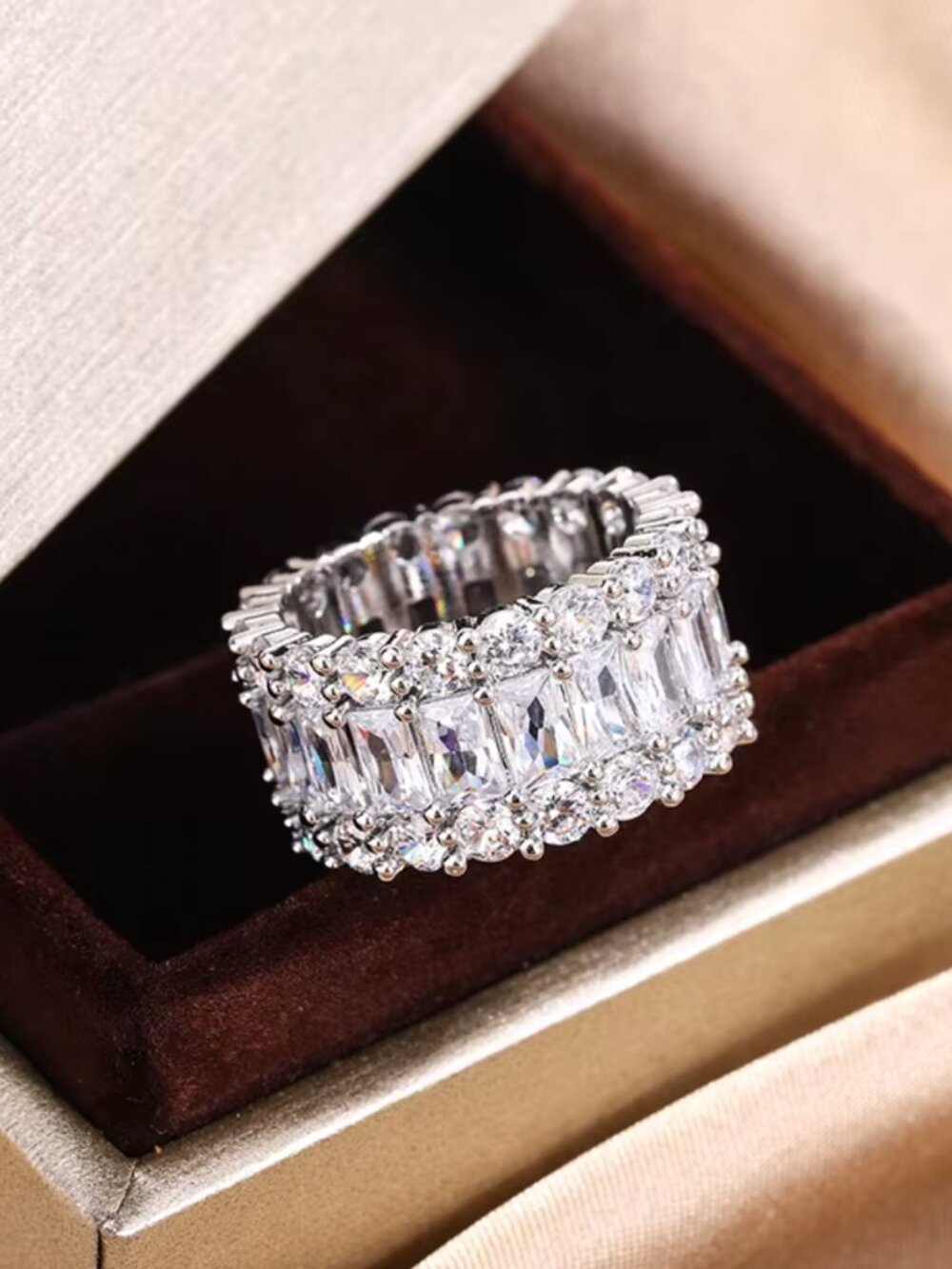 NEW 14k White Gold Diamond Eternity Ring Band Sterling Silver Ring